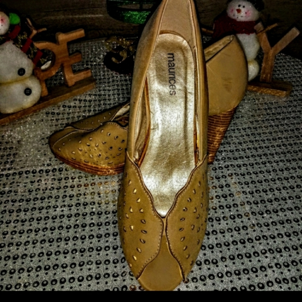 Maurices Heels Size 7.5 Open Toe Lazer Cut Out - Picture 9 of 11